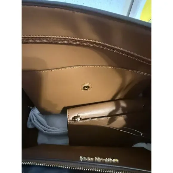 MICHAEL KORS CHARLOTTE LG 3 IN 1 TOTE SHOULDER BAG + CLUTCH MK VANILLA/BROWN - Picture 11 of 13